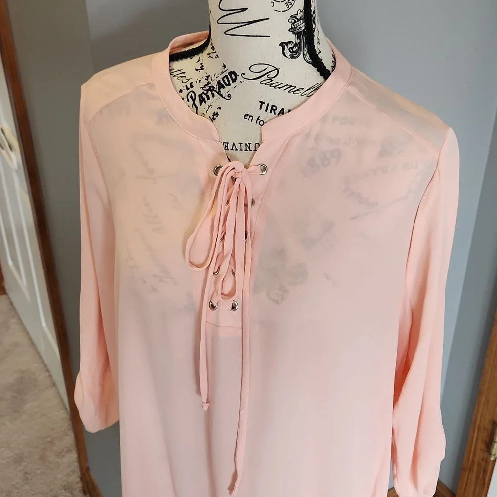 Decree Sheer Peach Blouse, XL - Picture 2 of 10
